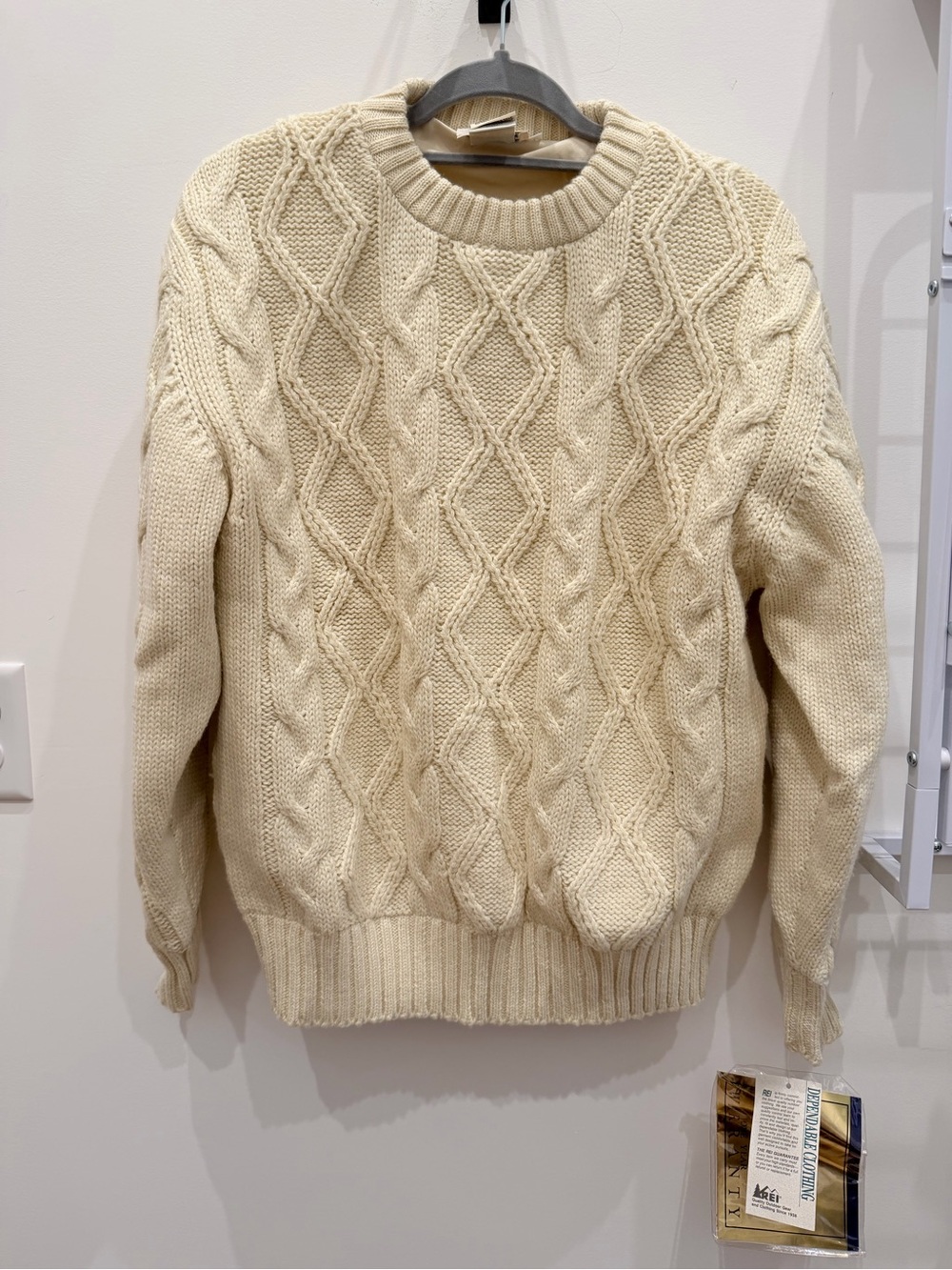 REI Cream Cable-Knit Crew Sweater 80’s Vintage - ExL NWT